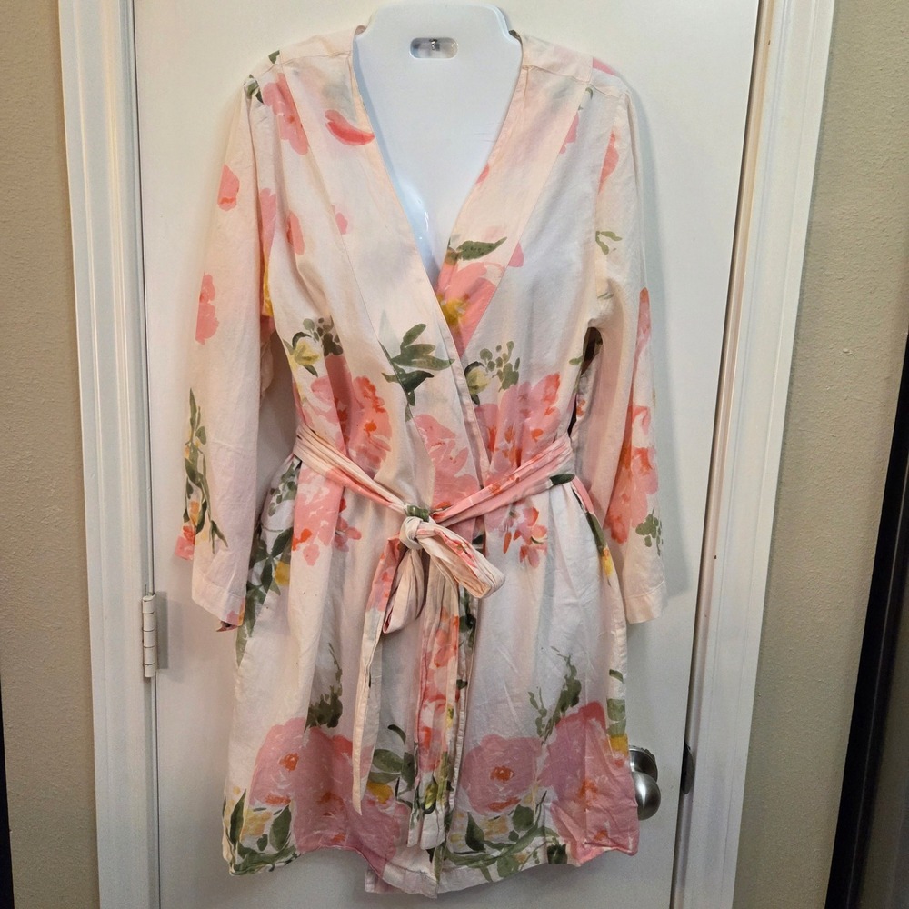 Plum Pretty Sugar Floral Cotton Wrap Robe Pink Peach White Small Loungewear